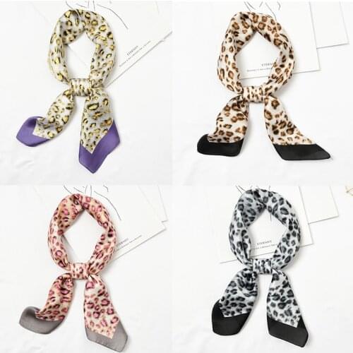 Yishine Wholesale 20pcs 4 Colors Multifunction Sexy Leopard Women Satin Wraps Scarves Shawl Polyester Silk Scarf Handkerchief