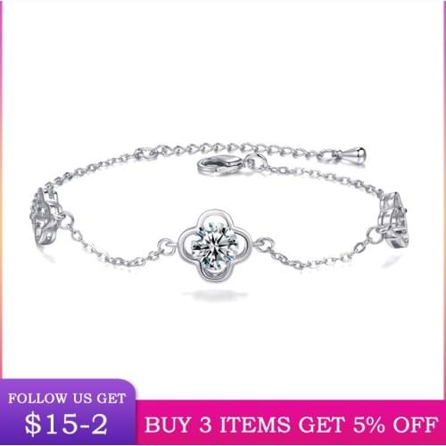 LByzHan Lucky Clover Bracelet For Women Birthday Party Jewelry Gift S925 Clear CZ Crystal Bracelet Hot Sale CMB120