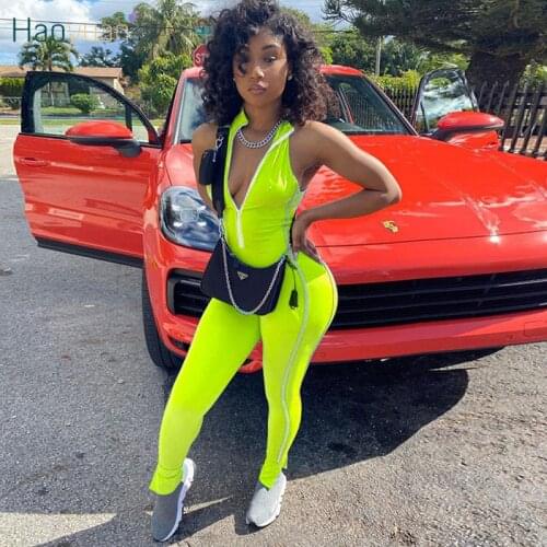 HAOYUAN Sexy Bodycon Jumpsuit Sleeveless Zip Overalls for Women Summer Clothes Side Striped Rompers One Piece Party Club Outfits