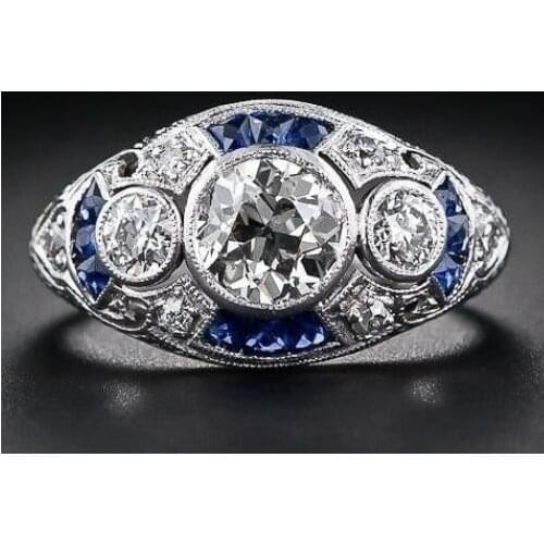 Hollow Retro Horse Eye Shape Rings for Women Blue Zircon Ring Classic Wedding Engagement Jewelry Fashion Ring