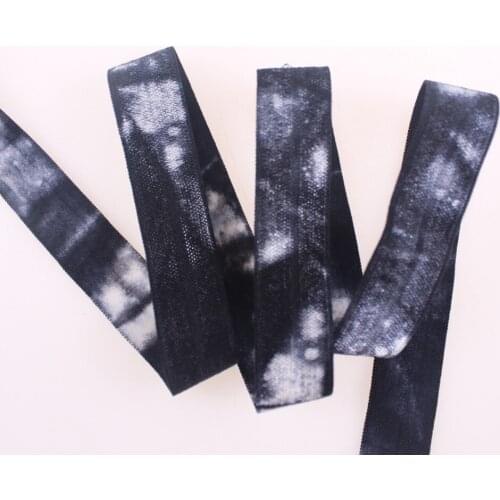 #029/030 White FOE Black Tie Dye, 5/8" tie-dye fold over elastic for hair 50yards/lot, Welcome Custom