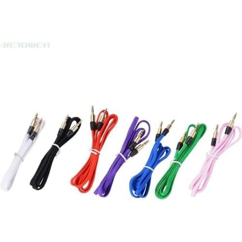 1M 3.5mm Colorful Fabric nylon flat type Aux cable Accessory Bundles For iphone 4 5 6 Samsung Mp3 500pcs/lot