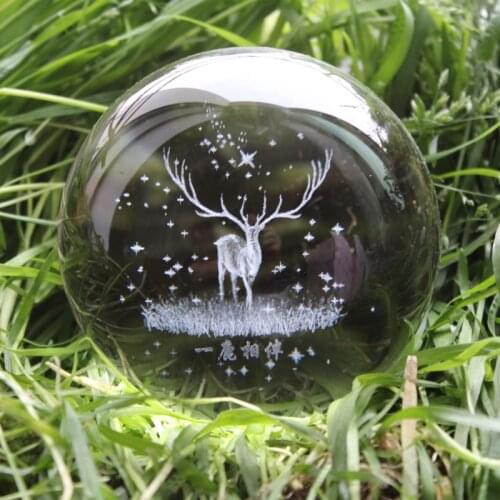 3D Christmas Decoration Accessories Sphere Ball Laser Engraved Glass Globe Crystal Ornament Miniature Reindeer Home Decor
