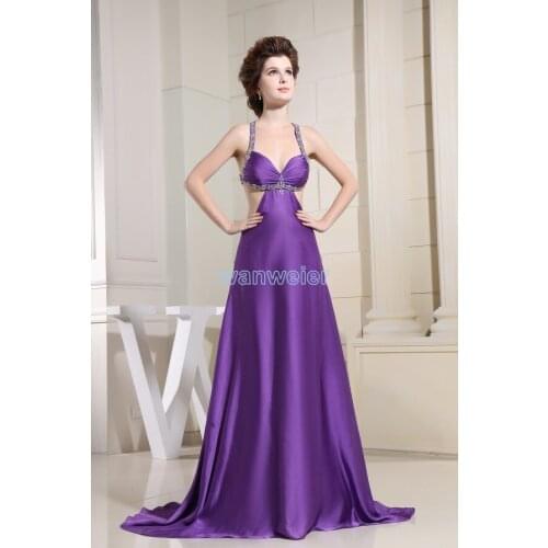 Free shipping 2016 new design fashion girls' dresses small train lace brides maid dresses custommade sexy purple evening dresses