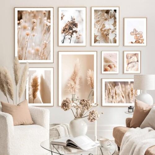 Beige Natural Grass Reed Sand Shell Vase Wall Art Canvas Painting Nordic Posters And Prints Wall Pictures For Living Room Decor