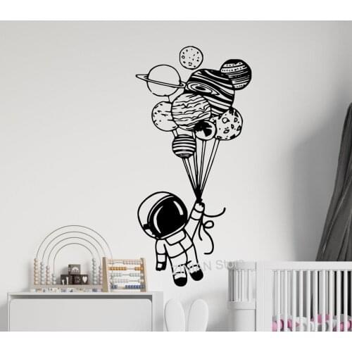 Astronaut Holding Balloons Wall Decal Space Vinyl Wall Stickers for Nursery Boys Girls Room Decoration A642