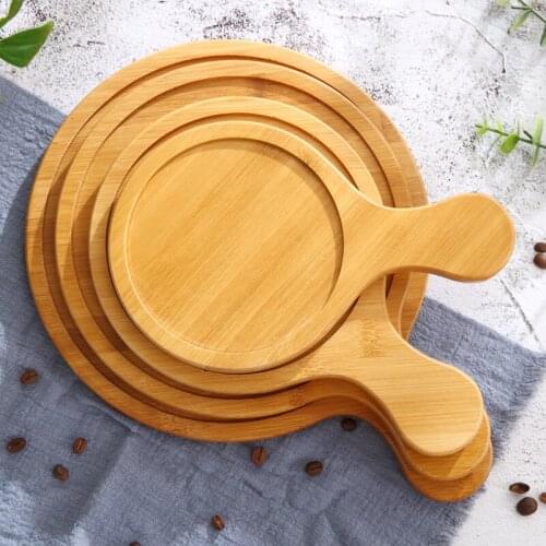 6-12inch Wooden Pizza Board Round with Hand Pizza Pan Baking Tray Pizza Cutting Board Platter Pizza Bamboo Cake Bakeware Tools