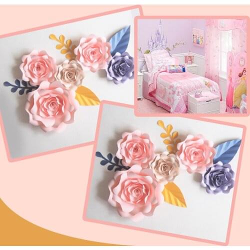 DIY Giant Paper Flowers Backdrop Flores Artificiales 5PCS+Artificial Leaves 4PCS Wedding & Party Deco Home Decoration Video