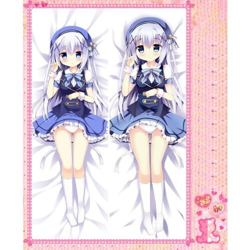Anime Cartoon Is the order a rabbit Double Bolster Hugging Pillow Case Pillow Cover Pillowcase Peach Skin 2 Way No.58023