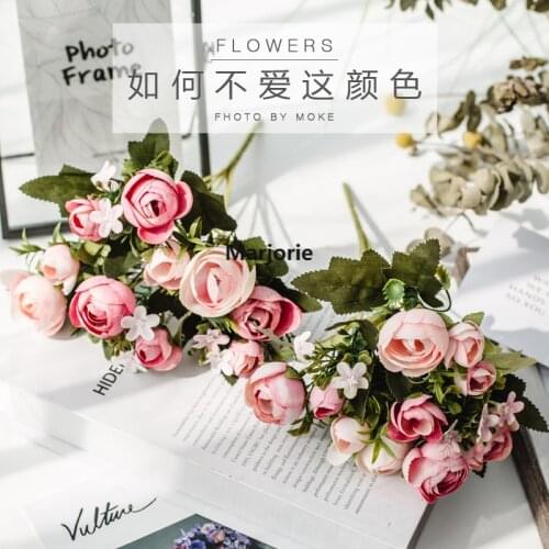 1Bunch European Artificial Peony 10 Flowers Silk Fake Flowers Wedding Party Home Decoration Flower Dining Table Rose Tea Bud