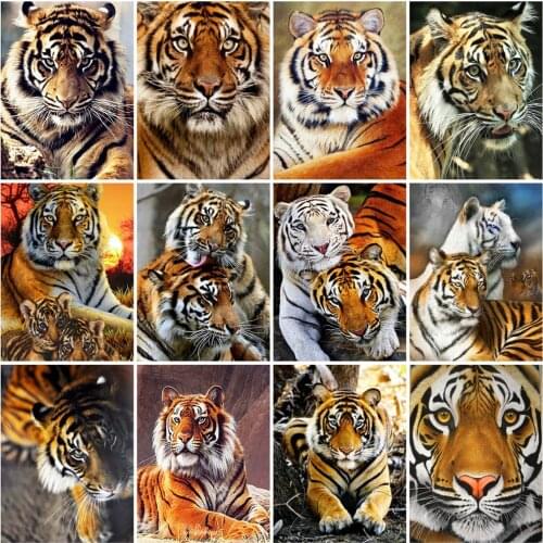 HUACAN Oil Painting By Numbers Handpainted Unique Gift Pictures By Numbers Tiger Animals For Adults Home Decoration