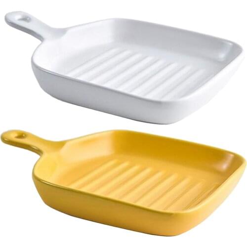 1pc Creative Nordic Serving Ceramic Plates with a Handle Pasta Dinner Bakeware Tray Pan for Microwave Oven