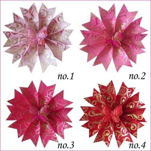 20 Laser Gold Stamping Popular 3.5" Fairy Hair Bow Clip Butterfly Rose Flower