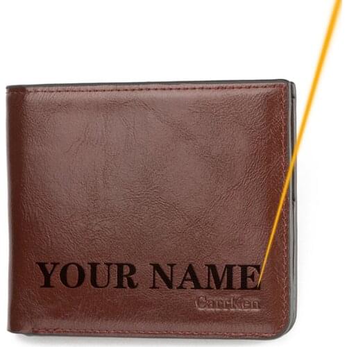 Free Engraving MenS Wallet Korean Version Of Oil Wax Zipper Wallet Coin Pocket Card Holder Short Purse Cover For Men Gift