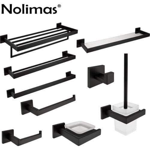 Matte Black SUS 304 Stainless Steel Bathroom Hardware Set Black Paper Holder Toothbrush Holder Towel Bar Bathroom Accessories