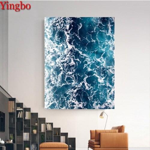 Full Square round drill Nordic ocean wall art waves 5D DIY Diamond Painting Diamond Embroidery Cross Stitch kit Mosaic decor