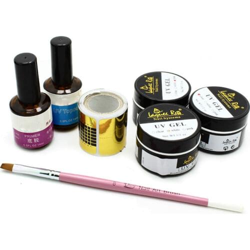 Nail Set 7PCS/SET Nail Tools Top Coat+Base+UV Extension Gel+Nail Form+Pen Free Shipping