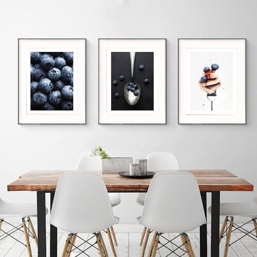 Still Life Blueberry Style Nature Fruit Cake Wall Art Canvas Painting Food Poster Print for Living Room Home Decoration