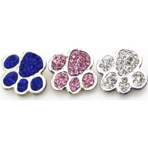 New Arrive 15pcs/lot Mix 3 Color Crystal Dog Paw Snap Buttons Charms Ginger Fit 18mm Snap Jewelry