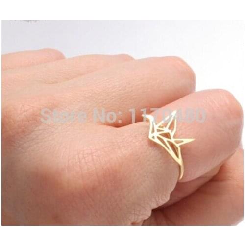 Oly2u New Fashion Ring Origami Crane Wedding Rings for Women Animal Jewelry