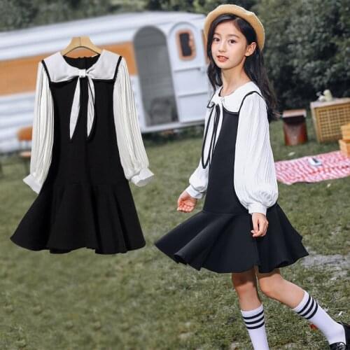 Girls Dress 2020 Autumn New Childrens Clothing College Style Bow Tie Student Uniform Fashion Princess Dress Kids Clothes