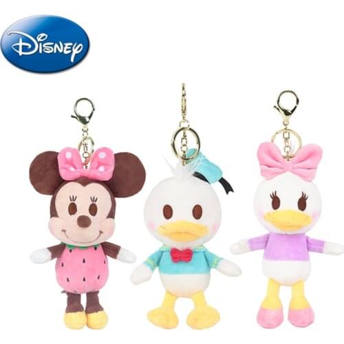 Genuine Disney Cartoon Plush Doll Keychain Pendant Mickey Mouse Minnie Donald Duck Daisy Fashion Plush Ornament Toy For Girl