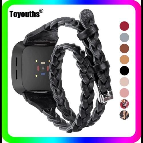Toyouths Leather Double Wrap Band for Fitbit Versa 3 Women Fashion Watch Replacement Strap Genuine Wristband for Fitbit Versa 3