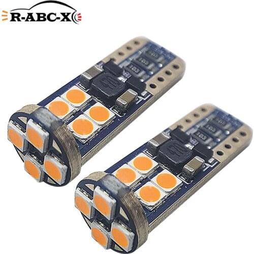 RUIANDSION 2Pcs 194 168 CANBUS T10 W5W 12LEDS 3030SMD 7-28V 12V 24V Dome Light Side Position Panel Bulb Amber 3000K No Error