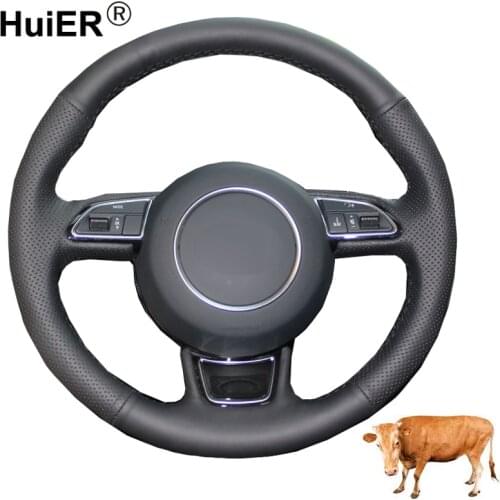 Hand Sewing Car Steering Wheel Cover Top Cow Leather For Audi A3 A4 A5 A6 A7 Allroad RS 7 2014-2015 S6 S7 2013-2018 S8 2013-2018