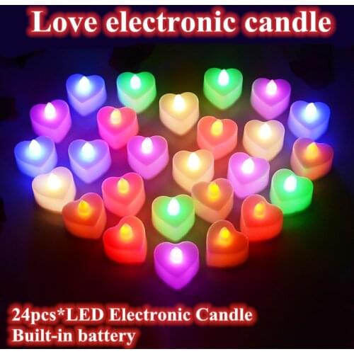24pcs love LED Electronic Candle Flameless Battery Operated For Party Wedding Birthday Festival Romantic Christmas Home Decor