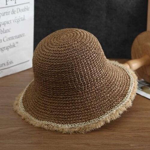 2021 New Women Summer Outdoor Foldable Lafite Straw Hat Wide Brim Sunshade Beach Visor Hat