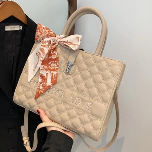 Large Capacity Handbags For Women 2021 Lattice Big Totes With Ribbons Luxury Brand Lady Designer Top Handle Shoulder Bags New