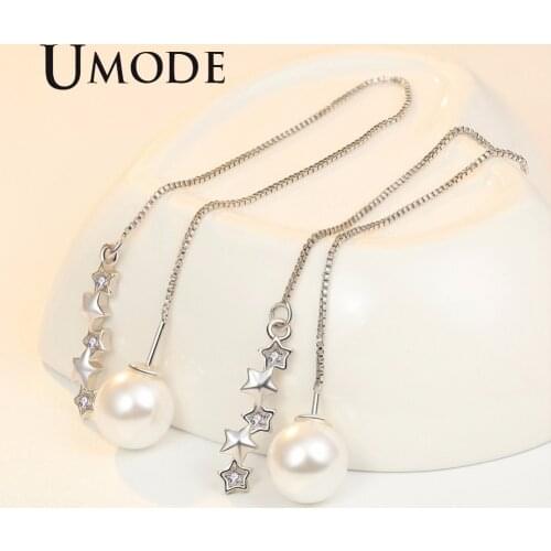 UMODE Korean Pearl Earrings for Women Big Unique Long Drop Womens Jewelry Star Zirconia brinco boucle d'oreille femme UE0412