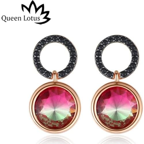 Queen Lotus New Women Earrings For Party vintage earring With AAA Zircon Green Stone