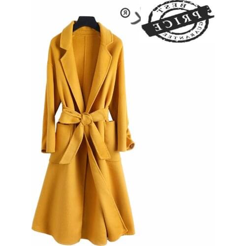 Winter Natural Wool Jacket Women Clothes 2021 Both Sided Woolen Coat Female Winter Autumn Slim Long Overcoat + Belt 12aa