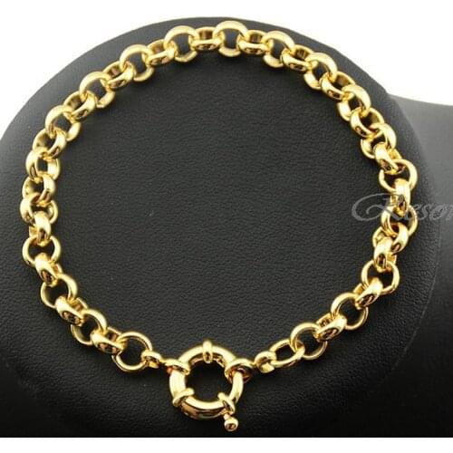 1pcs 6mm Yellow Hand Bracelets Mans Womens Gold Color Bracelet Rolo Chain Jewelry E518