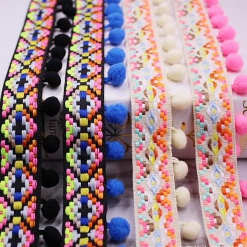 1Yards/Lot Tassel Fringe Pom Pom Trim Ball Lace Ribbon Embroidery Lace Fabric Sewing Garment Shoes Bag Gift DIY Crafts Materials