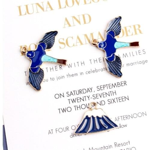10PCS/Lot Fashion bird and snow mountain Meatl Enamel Charm Pendant For Jewelry Making Fit Handmade DIY Bracelet Necklace