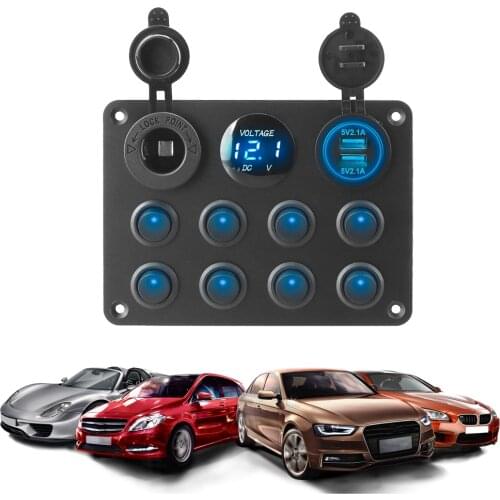 12-24V 8 Gang Dual USB Toggle Switch Panel Cigarette Lighter Socket Car Marine Boat Circuit Breaker
