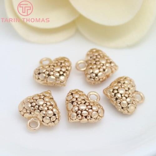 6PCS 13*14MM 24K Champagne Gold Color Plated Brass 3D Heart Charms Pendants High Quality Diy Jewelry Accessories