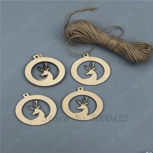 50pcs Hollow Deer Wood Card Elk Hanging Wooden Tags Christmas Ornaments Christmas for Home Xmas Tree Decor