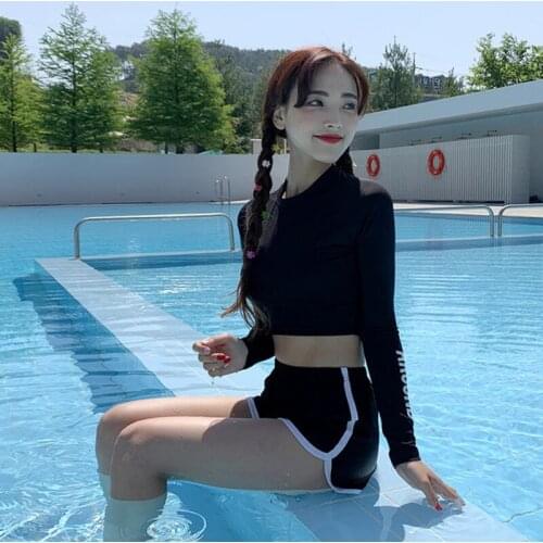 Long Sleeve Bikini Windsurf Rashguard Female For Fitness Swimsuit Rushguard 2020 New Korean Women Split Sports Solid Spandex