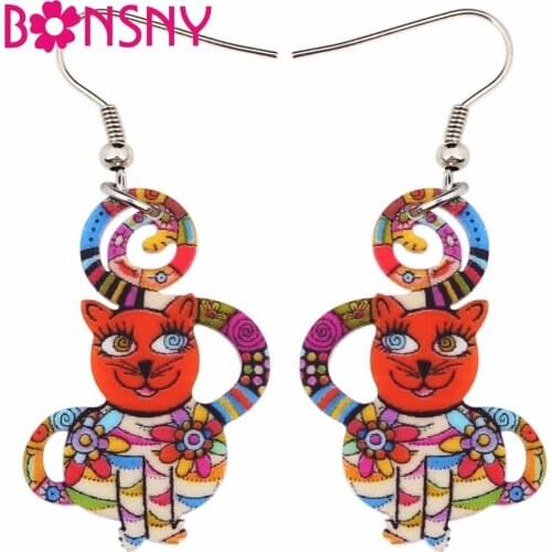 Bonsny Fashion Big Long News Acrylic Drop Dangle Anime Smile Cat Earrings Unique Style Fashion Jewelry For Girls Women Teen Gift