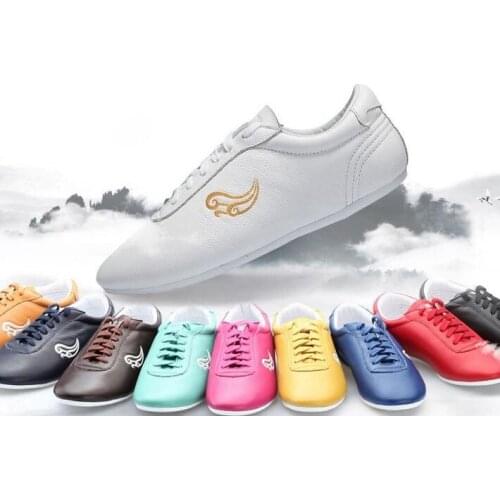 Unisex 12colors top quality true soft leather auspicious clouds taijiquan martial arts training shoes tai chi kung fu shoes
