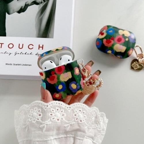 For AirPods Case Painting Flower Pearl Chain Earphones case For airpods Pro 3 2 1 Cover Soft headset Cover air pods Coque