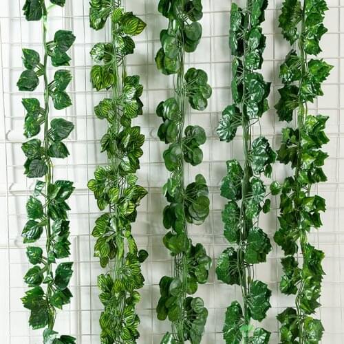 2M Ivy Green Fake Leaves Garland Plants Vine Foliage Home Garden Long Plastic Rattan String Wall Decor Hanging Artificial Plants
