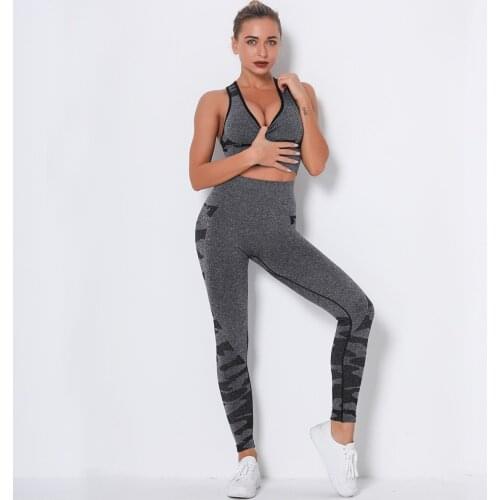 Camouflage Seamless Yoga Set Gym Fitness Summer Clothing Sportswear High Waist Athletic Push Up Leggings Sports Workout Bra Suit