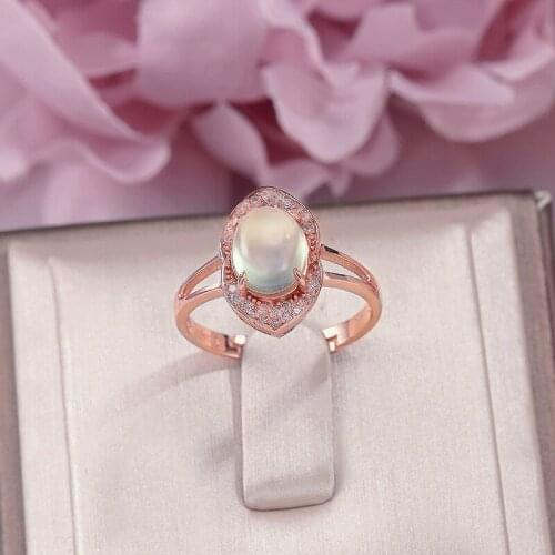 Sterling Silver Rings For Women Fine Jewelry 8*6mm Natural Prehnite Gemstone Oval Green Ring 18K Rose Gold Plated Bague R-PR011
