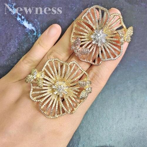 Newness Fashion Fashion Design Flower Shape Jewelry Accessories Rings for Women 3 Tones High Quality Cubic Zirconia Gift