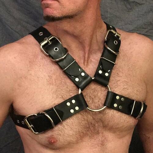Leather Fetish Men Sexual Chest Cross Harness Belts Adjustable BDSM Gay Body Bondage Cage Harness Strap Erotic Rave Gay Clothing
